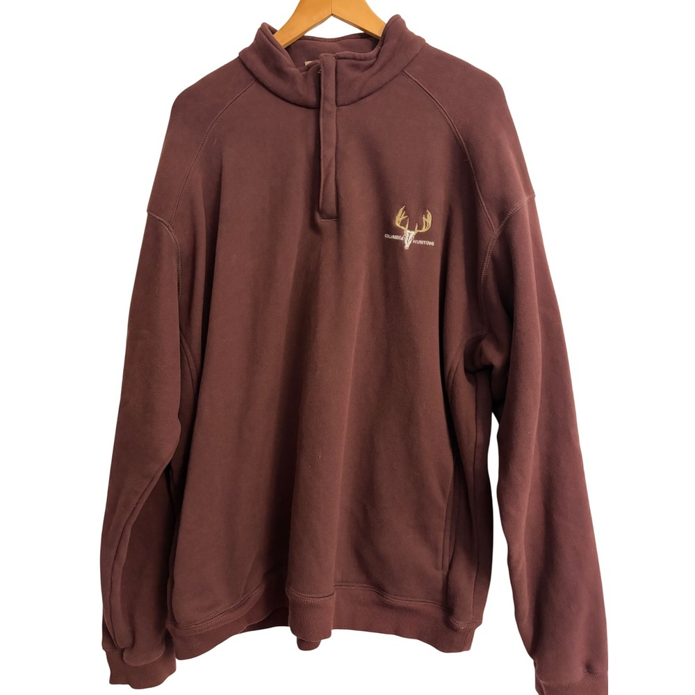 Columbia Hunting Quarter Zip Sweatshirt XXL Brown Deer Lodge Logo Heavy Sweater